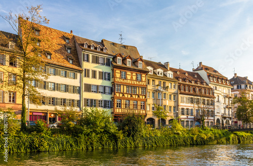 Traditional Alsatian buildings over the Ill river in Strasbourg