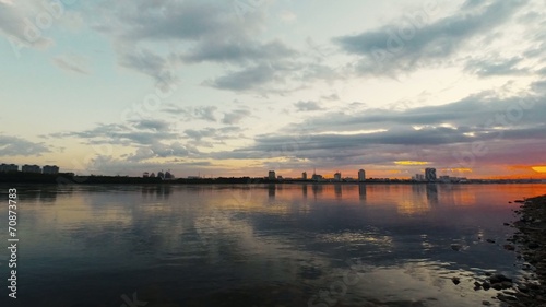 sunset on city river 