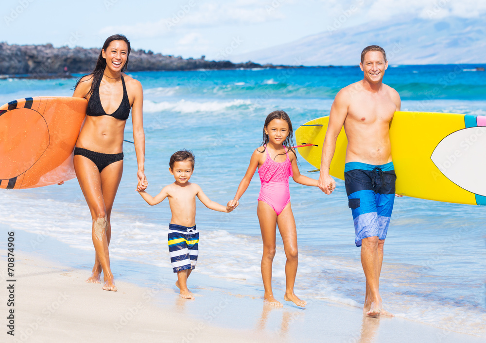 Happy Family with Surfboards