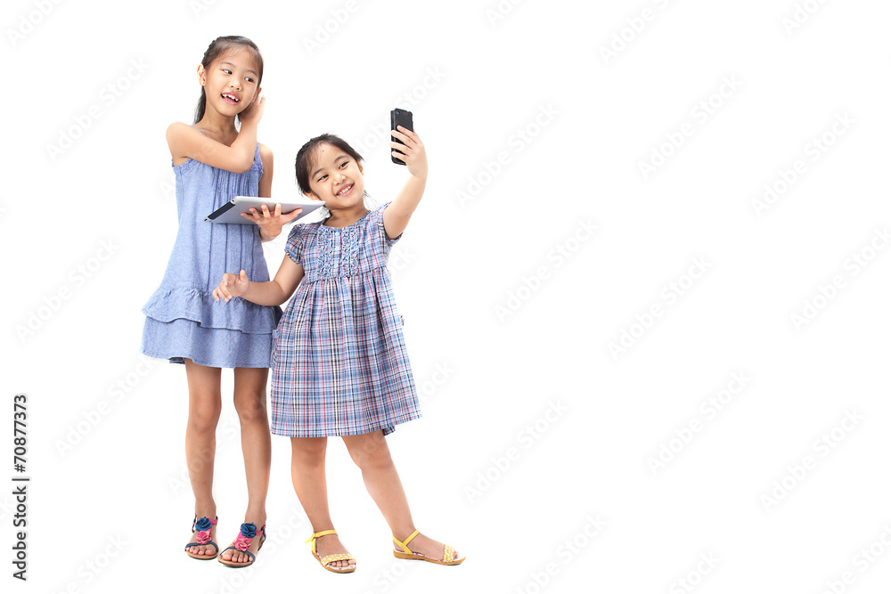Two sisters on white background Two sisters on white background