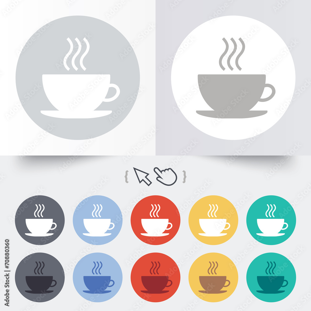 Coffee cup sign icon. Hot coffee button. Coffee cup sign icon. Hot coffee button.