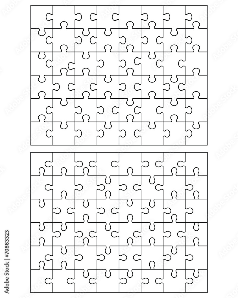 Vector illustration of two white puzzles, separate pieces Vector illustration of two white puzzles, separate pieces