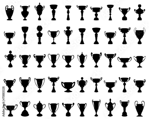 Fototapeta Black silhouettes of trophy cup, vector illustration