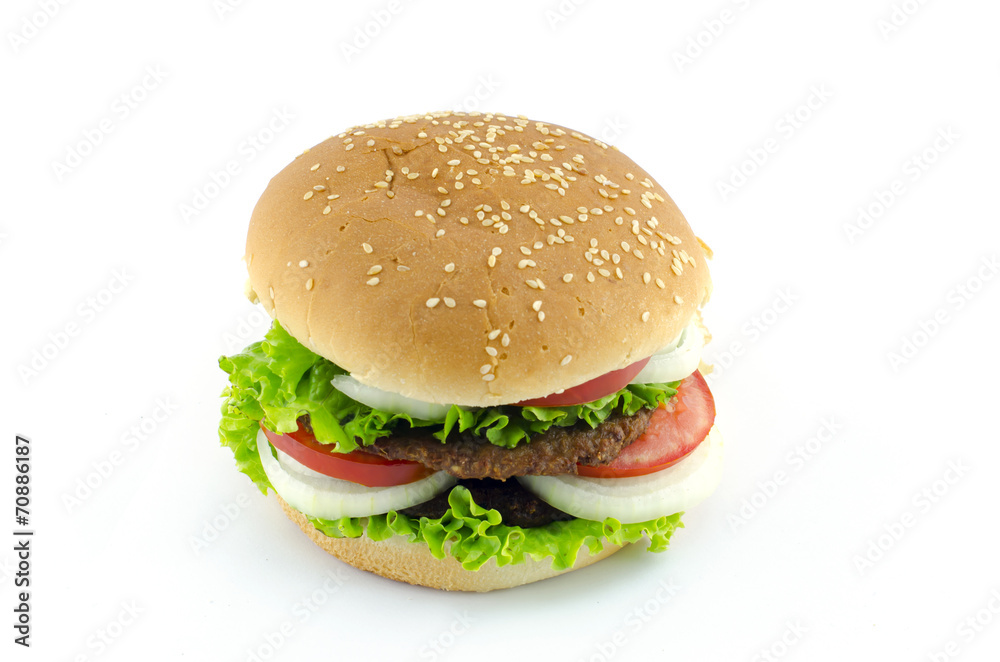 Tasty hamburger isolated on white background Tasty hamburger isolated on white background