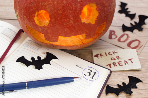 Wallpaper Mural Pumkin head with bats, diary and pencil Torontodigital.ca