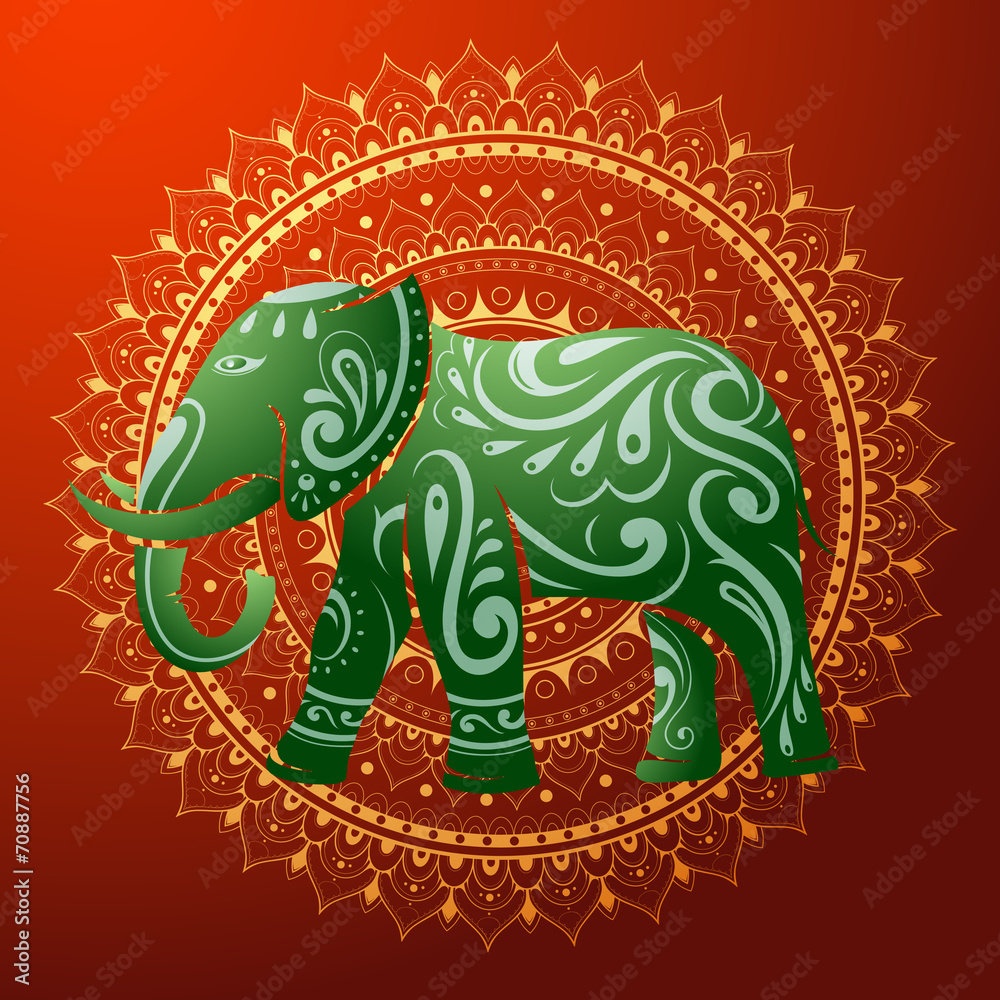 Indian elephant with ethnic ornament