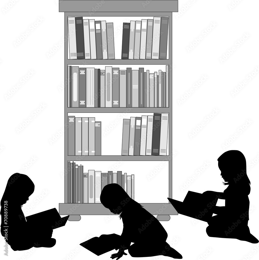 Silhouette of a girl reading a book.