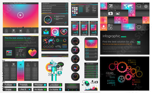 UI flat design web elements and layouts with infographics