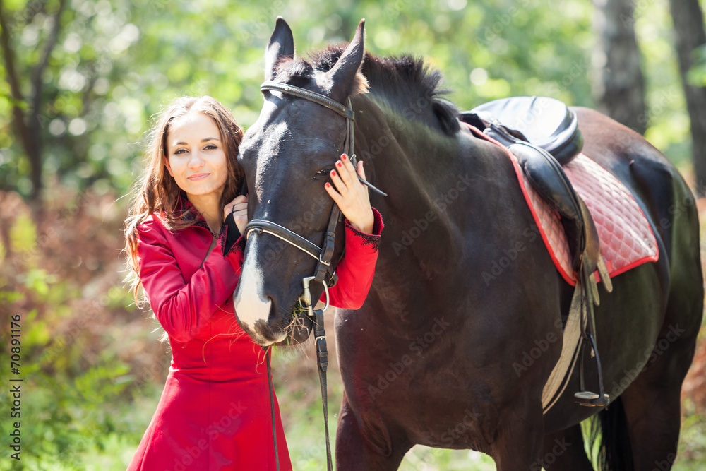 brunette girl and horse