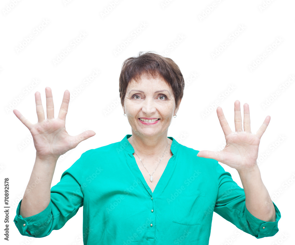 attractive emotional woman 50 years old, isolated on white backg attractive emotional woman 50 years old, isolated on white backg