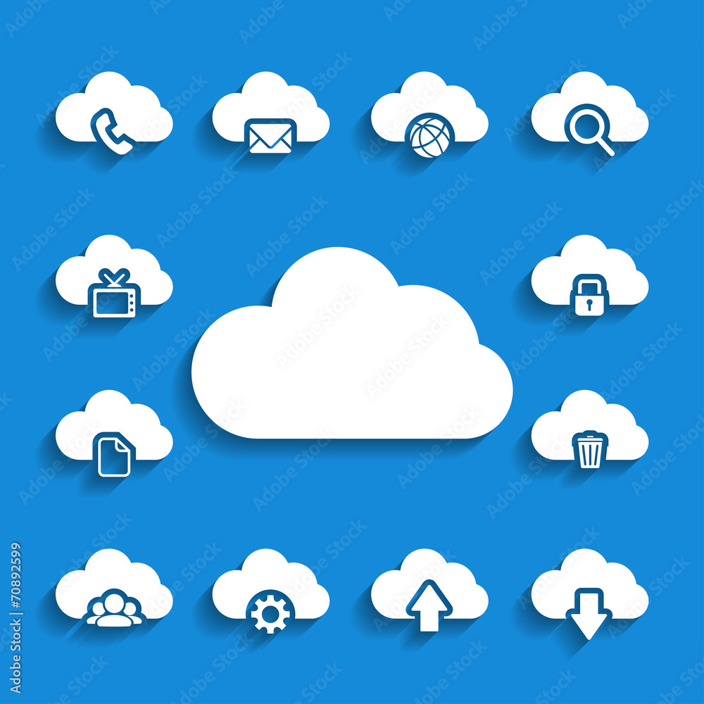 cloud computing icon set with shadow, vector eps10