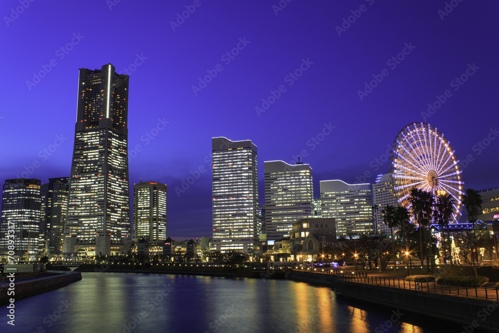 Skyscraper at Minatomirai, Yokohama in the twilight