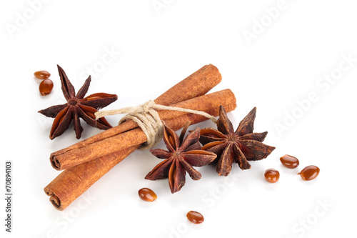 Star Anise And Cinnamon Sticks .