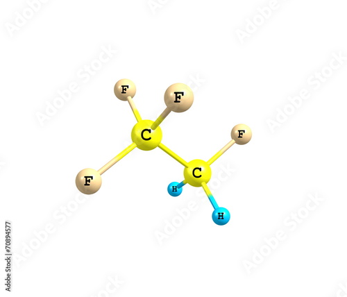 Tetrafluoroethane molecule isolated on white