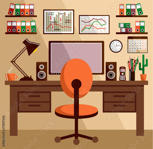 Business workplace with office things