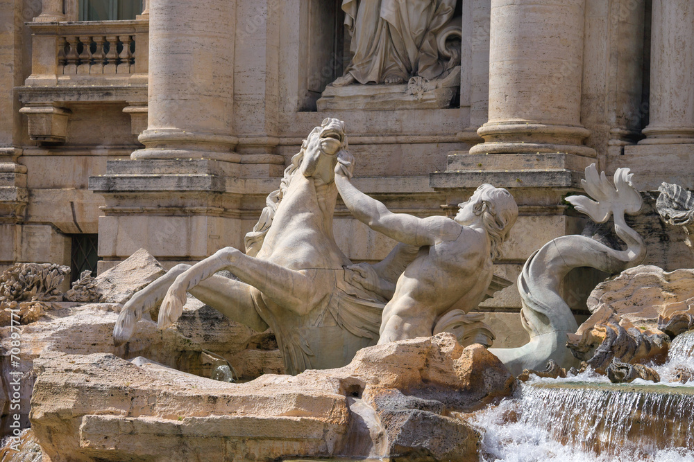 Detail of Trevi Fountain in Rome, Italy