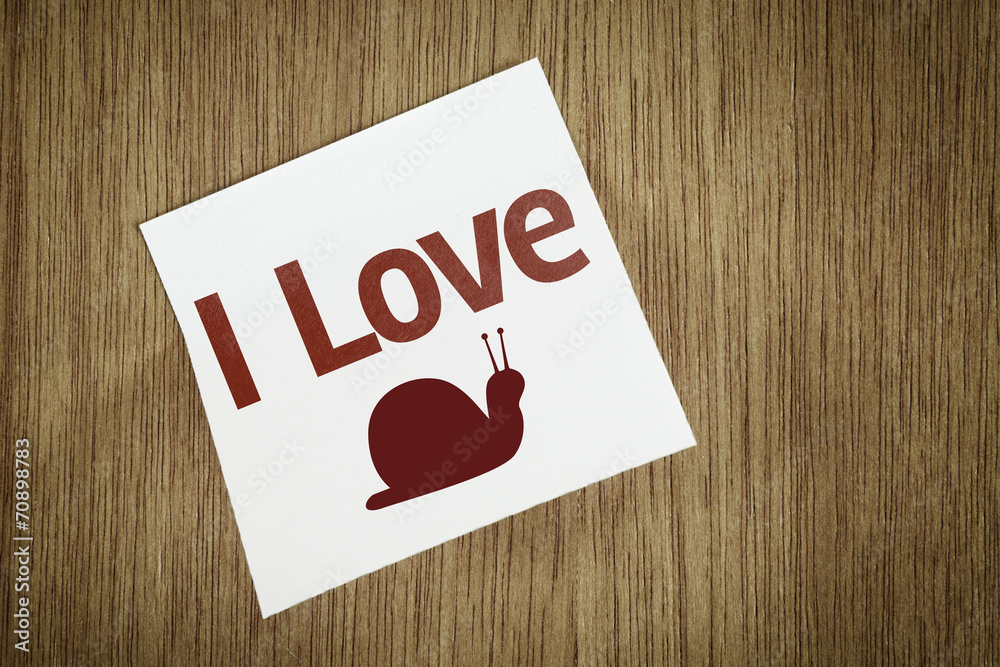 I Love Snail on Paper Note on texture background I Love Snail on Paper Note on texture background