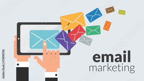 Business tablet with email marketing. Vector online advertising