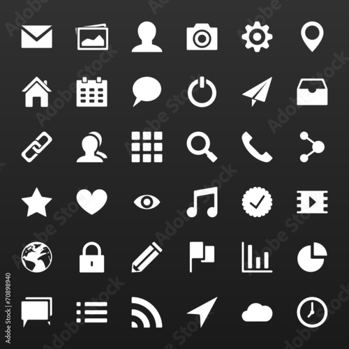 Set simple vector icons for media applications phone, web site.
