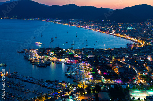 View of Marmaris harbor on Turkish Riviera by night