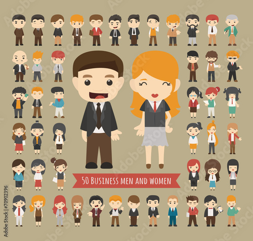 Set of 50 business men and women