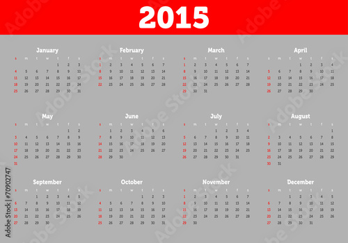Colorful calendar 2015