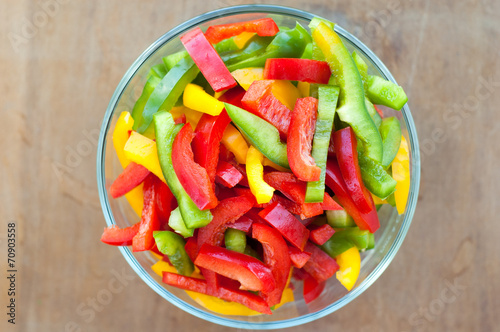 Colored peppers mixed in a bowl