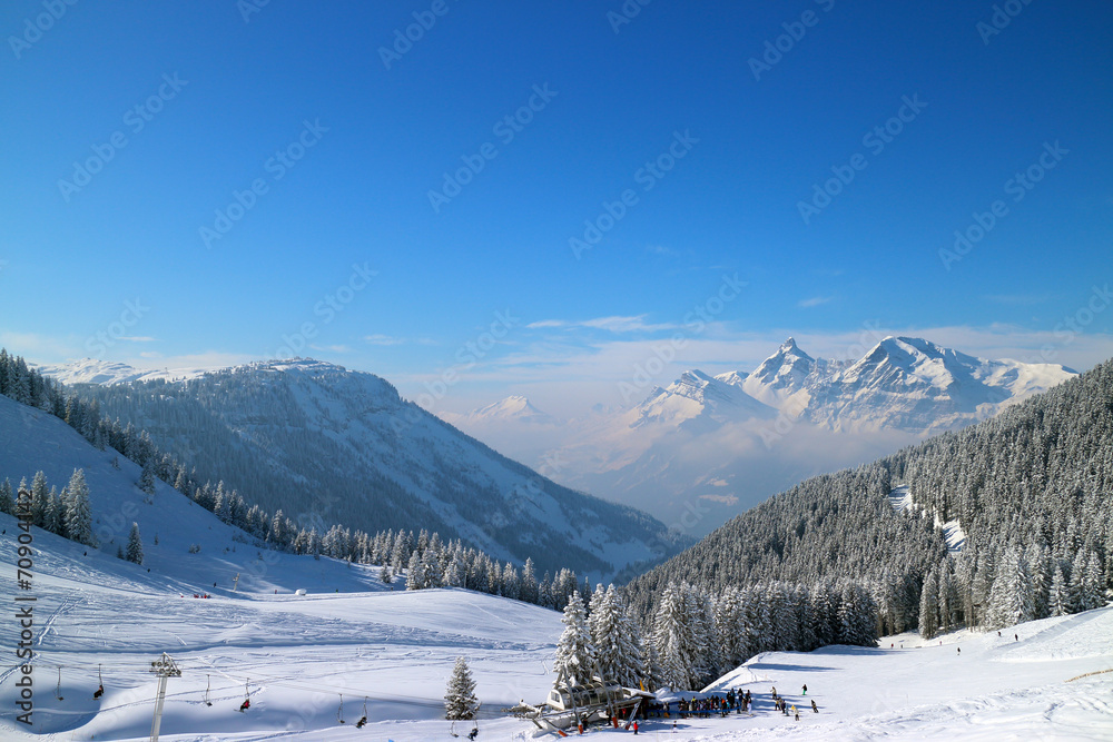 Snowy Alps on a clear winter day