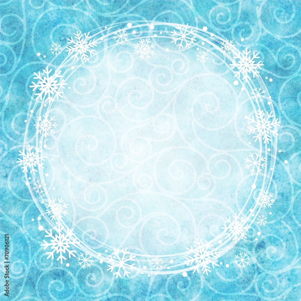 Obraz premium Frame of snowflakes on a watercolor background.