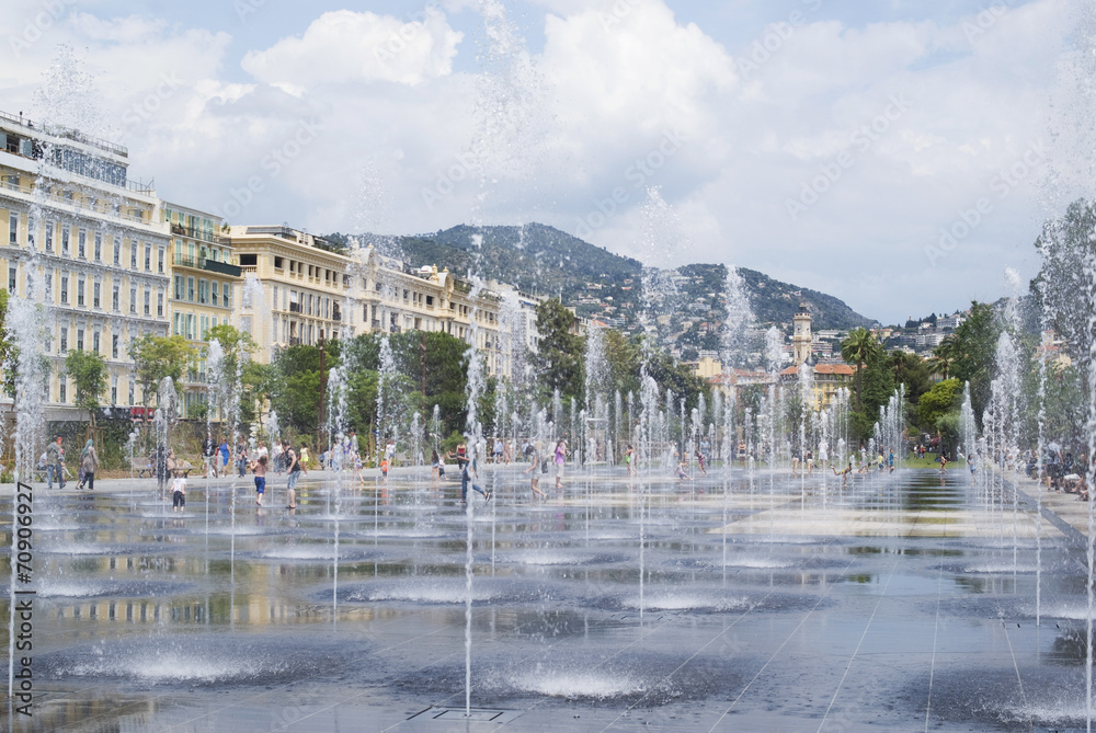 Fountains in Promenade du Paillon in Nice, France
