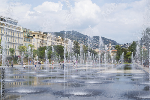 Fountains in Promenade du Paillon in Nice, France