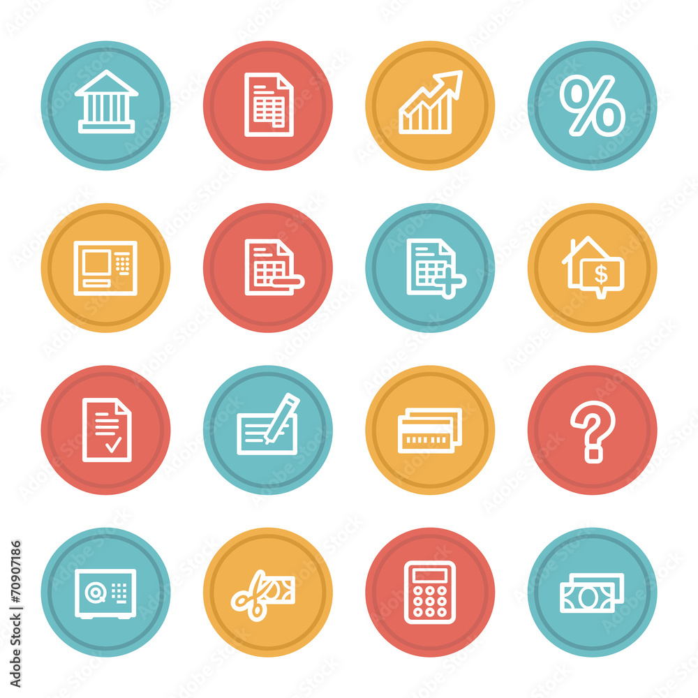 Banking web icons, color circle buttons Banking web icons, color circle buttons