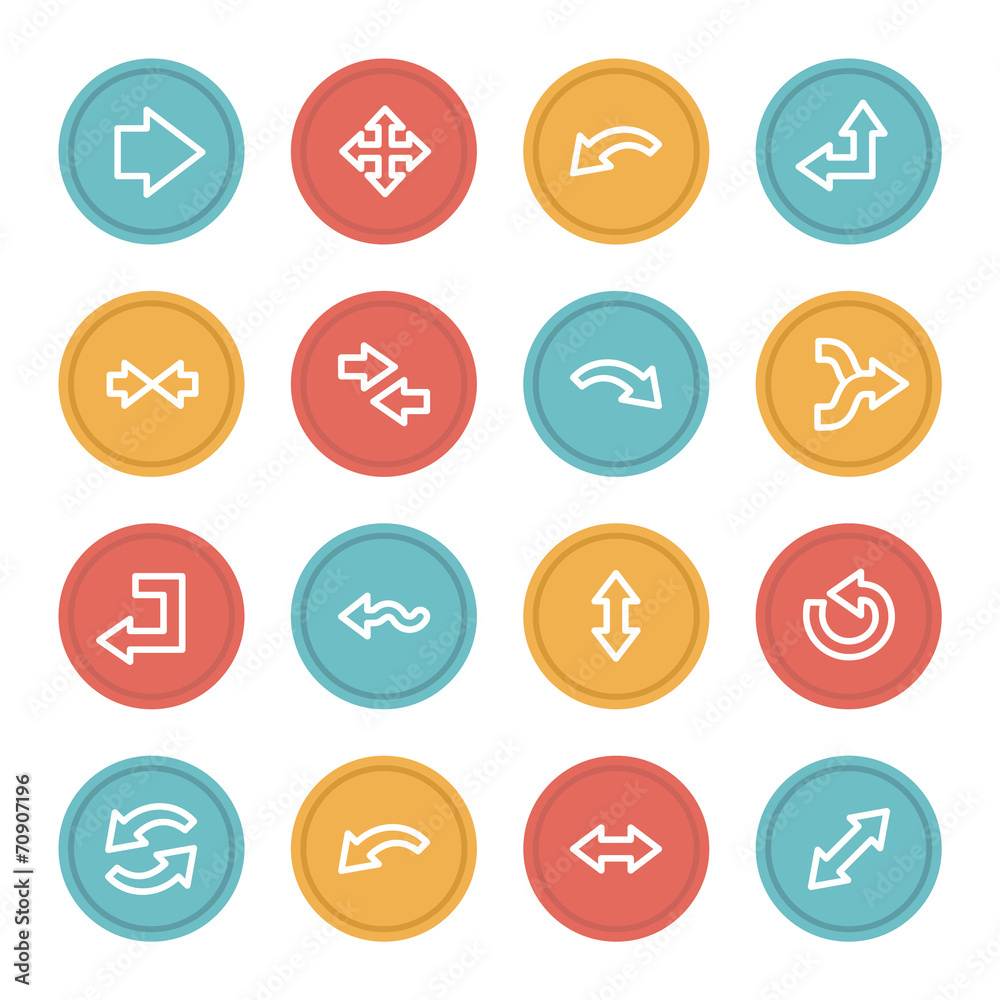 Arrows web icons, color circle buttons Arrows web icons, color circle buttons
