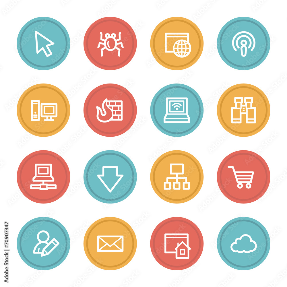 Internet web icons, color circle buttons Internet web icons, color circle buttons