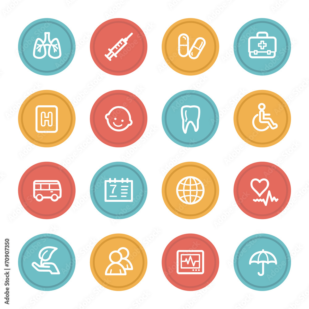 Medicine web icon set 1, color circle buttons Medicine web icon set 1, color circle buttons