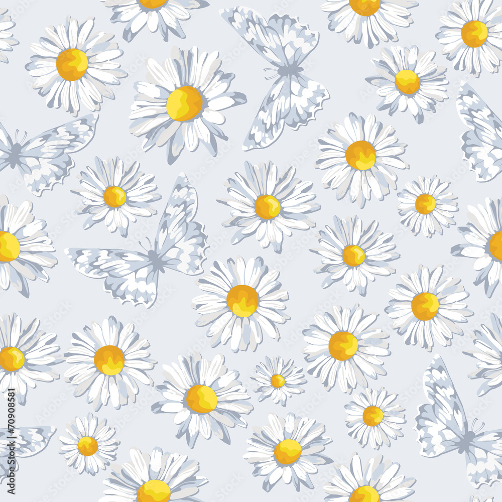 Vector seamless pattern with beautiful flowers in pastel colors.