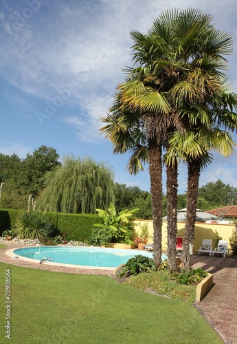 jardin exotique et piscine circulaire