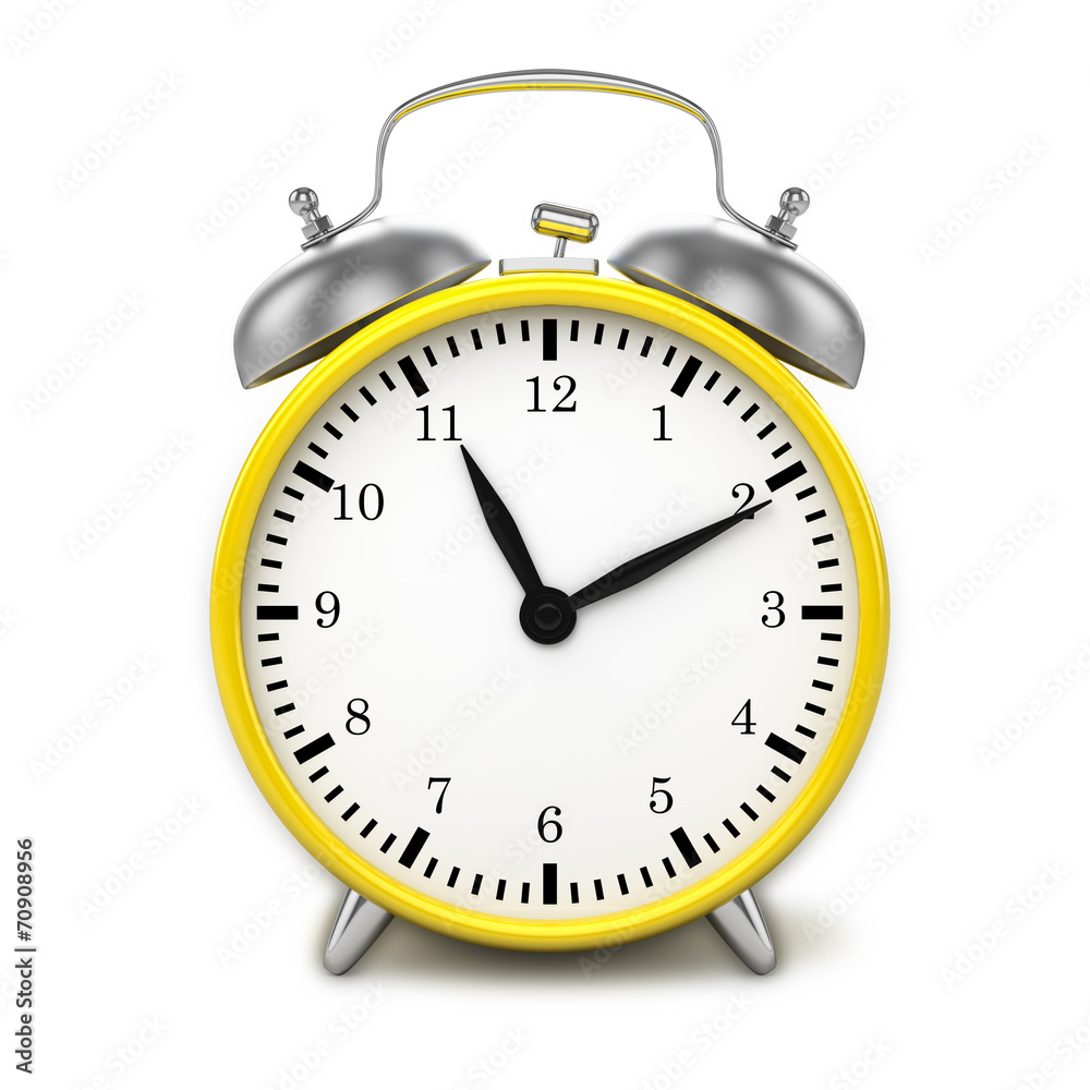 Yellow retro styled classic alarm clock isolated Yellow retro styled classic alarm clock isolated
