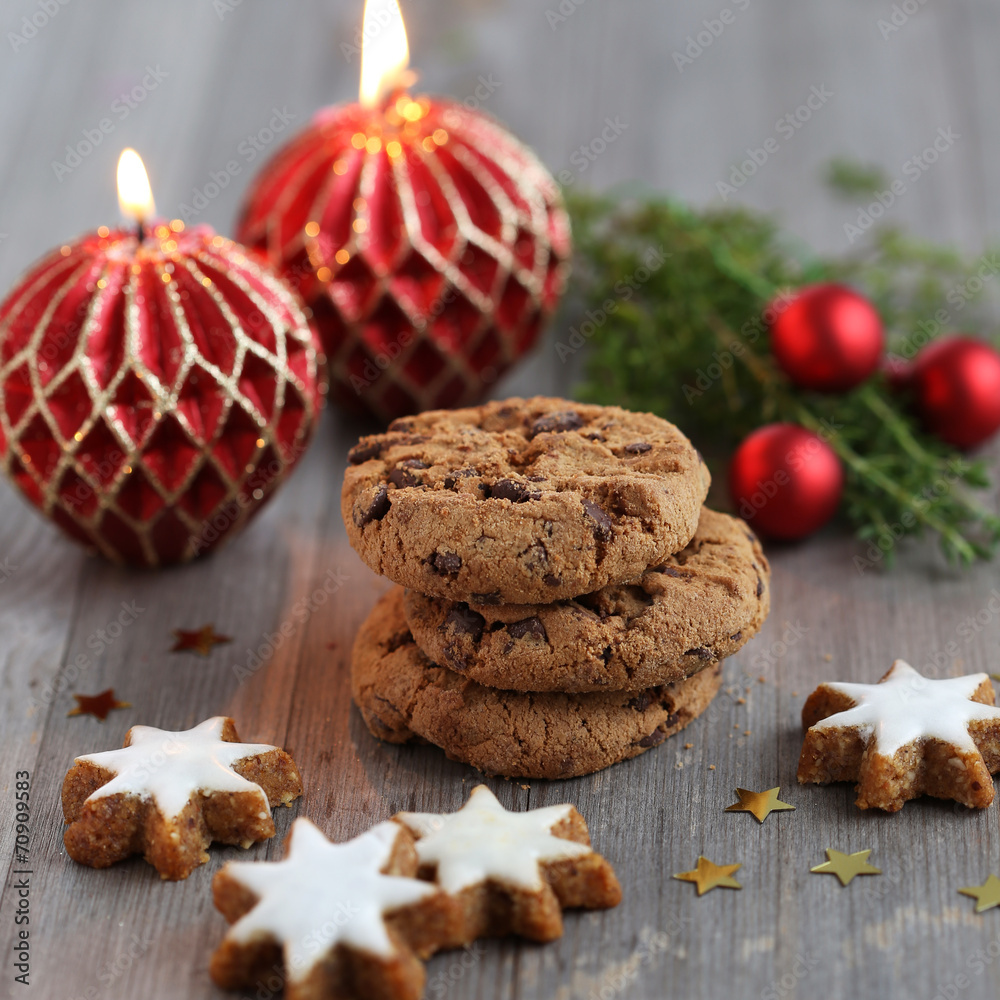 Christmas cookies and red candles