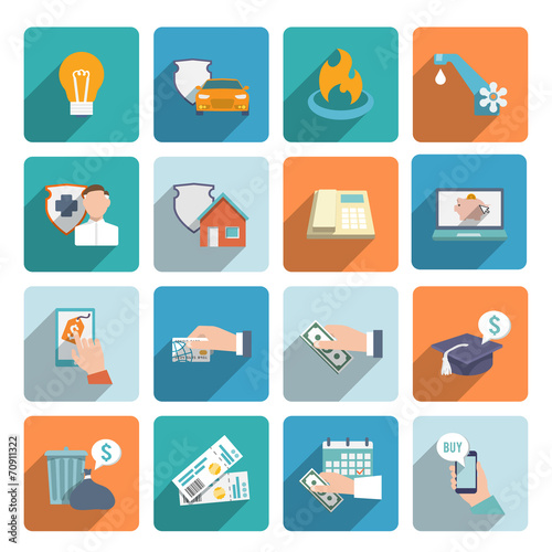 Pay bill icons flat set