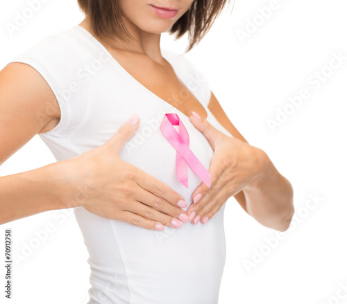 Wallpaper Mural woman with pink cancer awareness ribbon Torontodigital.ca