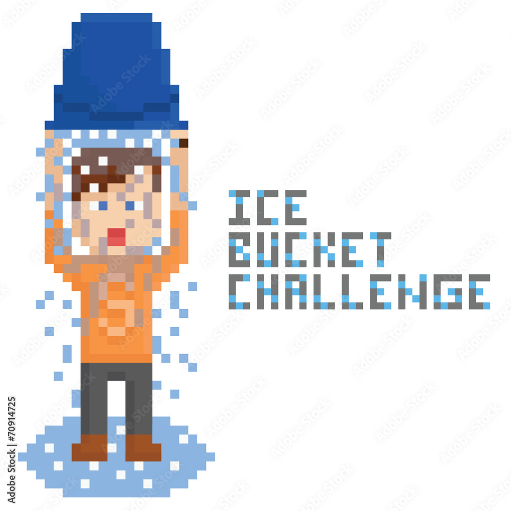 pixel art young person making Ice Bucket Challenge video