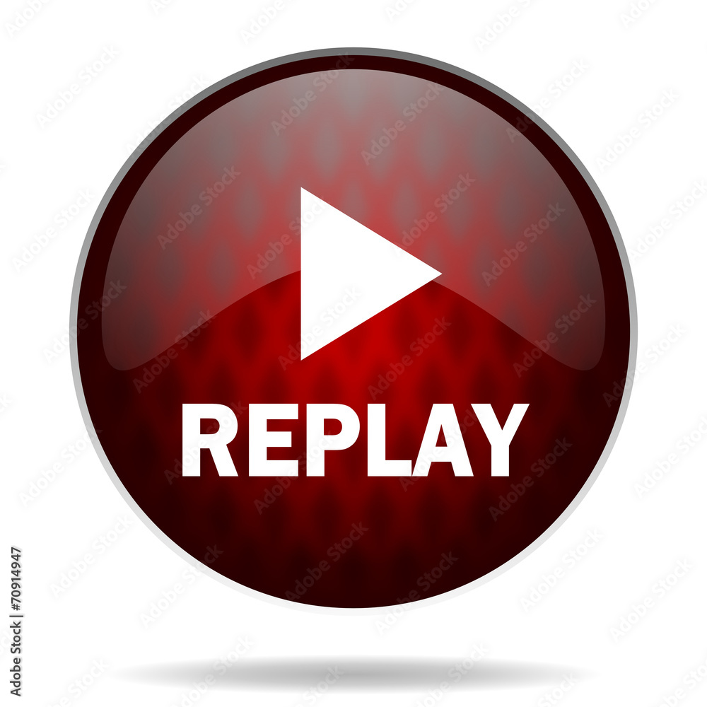 replay red glossy web icon on white background. replay red glossy web icon on white background.