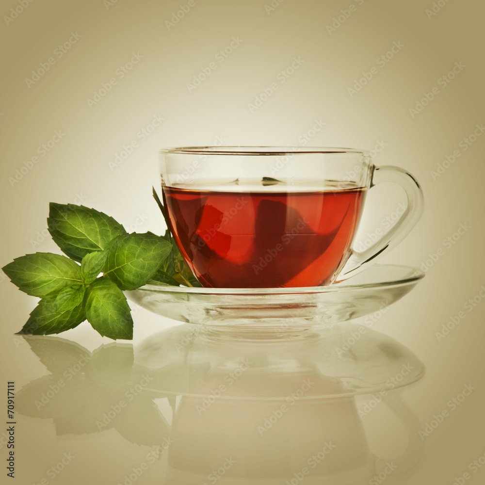Cup of tea and mint leaf Cup of tea and mint leaf