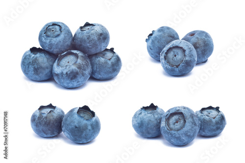 Collage of blueberries on white background