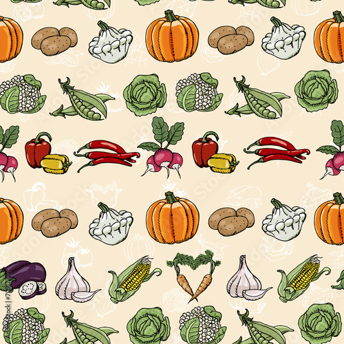 Seamless horizontal pattern with colored vegetables