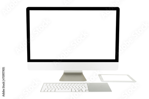 Computer display with blank screen and wireless keyboard