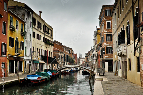 Beautiful View of Canal with Boats in Venice