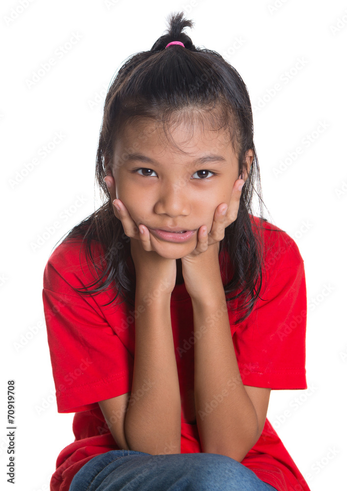 Young Asian girl with face expression over white background Young Asian girl with face expression over white background