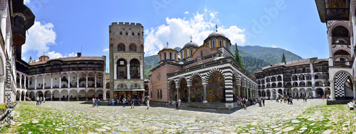 Tourists in Rila monastery in Bulgaria photo